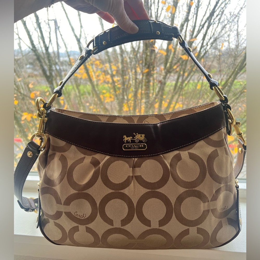 Coach Madison Op Art Hobo Shoulder Convertible 13252 Brown and Tan Women's Bag